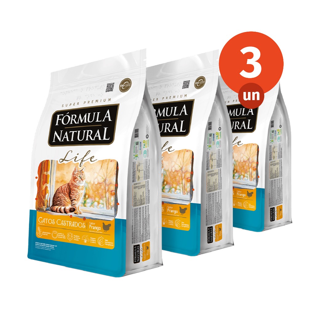 Kit 3 Ração Fórmula Natural Life Gatos Castrados Sabor Frango 1kg Adimax Total de 3kg em Oferta na Shopee