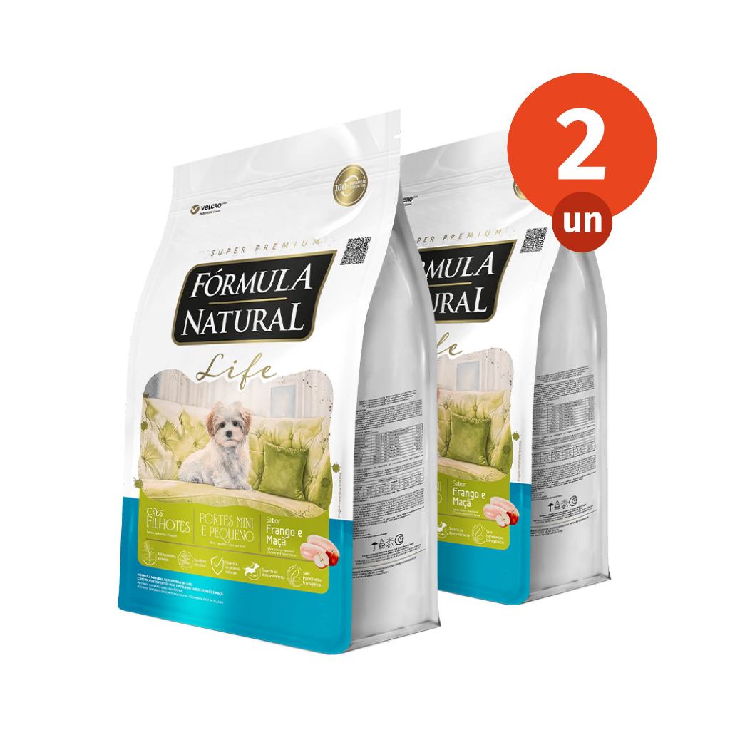 Kit 2 Ração Fórmula Natural Life Cães Filhotes Porte Mini e Pequeno 2,5kg Adimax Total de 5kg