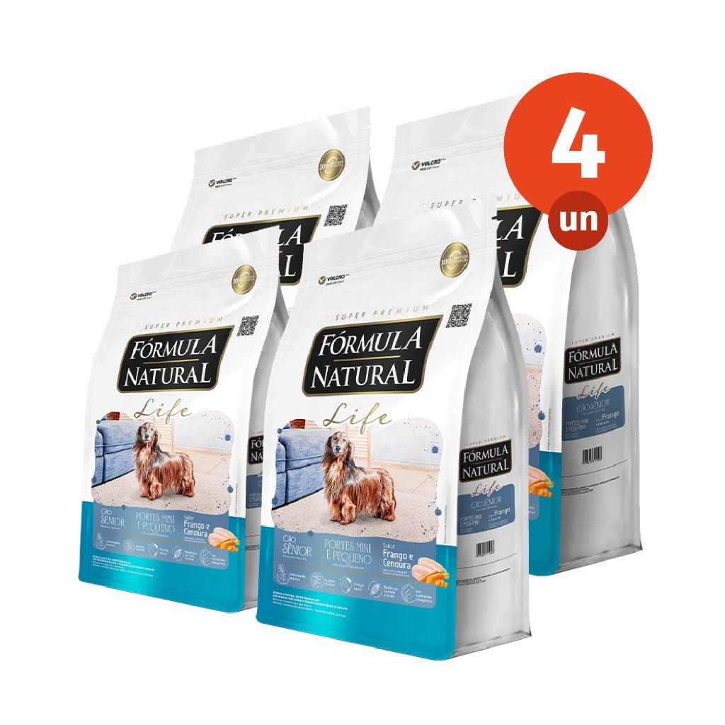 Kit 4 Ração Fórmula Natural Life Cães Sênior Mini e Pequeno 1kg Adimax Total de 4kg
