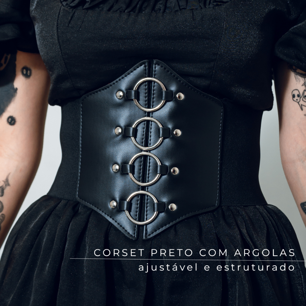 Corset Cinto Espartilho Gótico com Argolas Elástico Ajustável Corselet Corpete em Oferta na Shopee