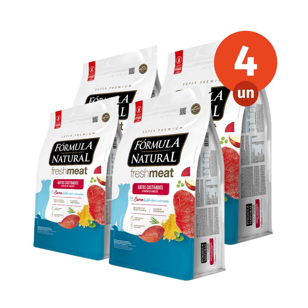 Kit 4 Ração Fórmula Natural Fresh Meat Gatos Castrados Sabor Carne 1kg Adimax To