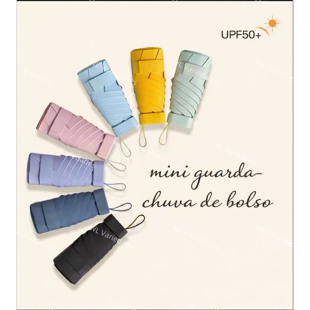 Mini Guarda-Chuva de bolso com estojo Guarda-chuva Sombrinha 5 dobras Para sol e chuva