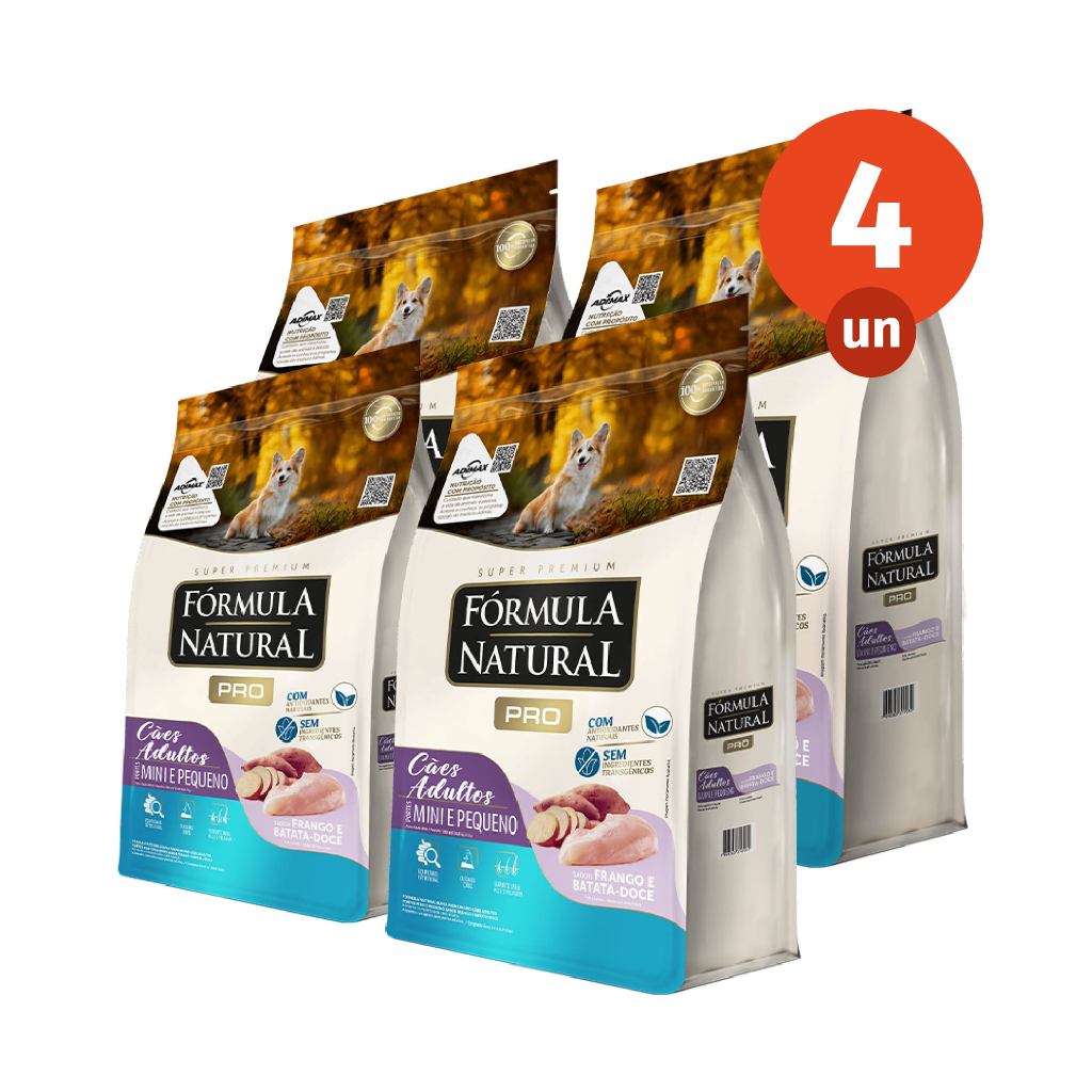 Kit 4 Ração Fórmula Natural Pro Cães Adultos Porte Mini e Pequeno 2,5kg Adimax T