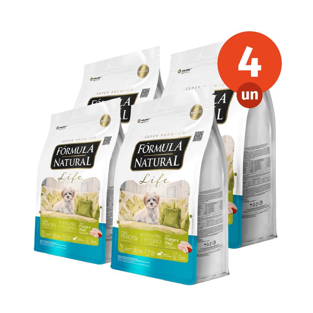 Kit 4 Ração Fórmula Natural Life Cães Filhotes Porte Mini e Pequeno 1kg Adimax Total de 4kg