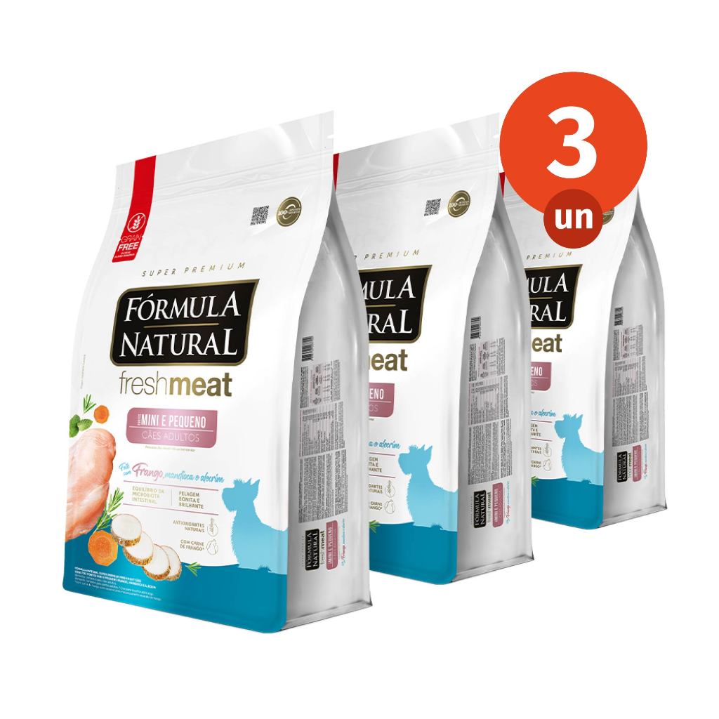 Kit 3 Ração Fórmula Natural Fresh Meat Cães Adultos Porte Mini e Pequeno 1kg Adi