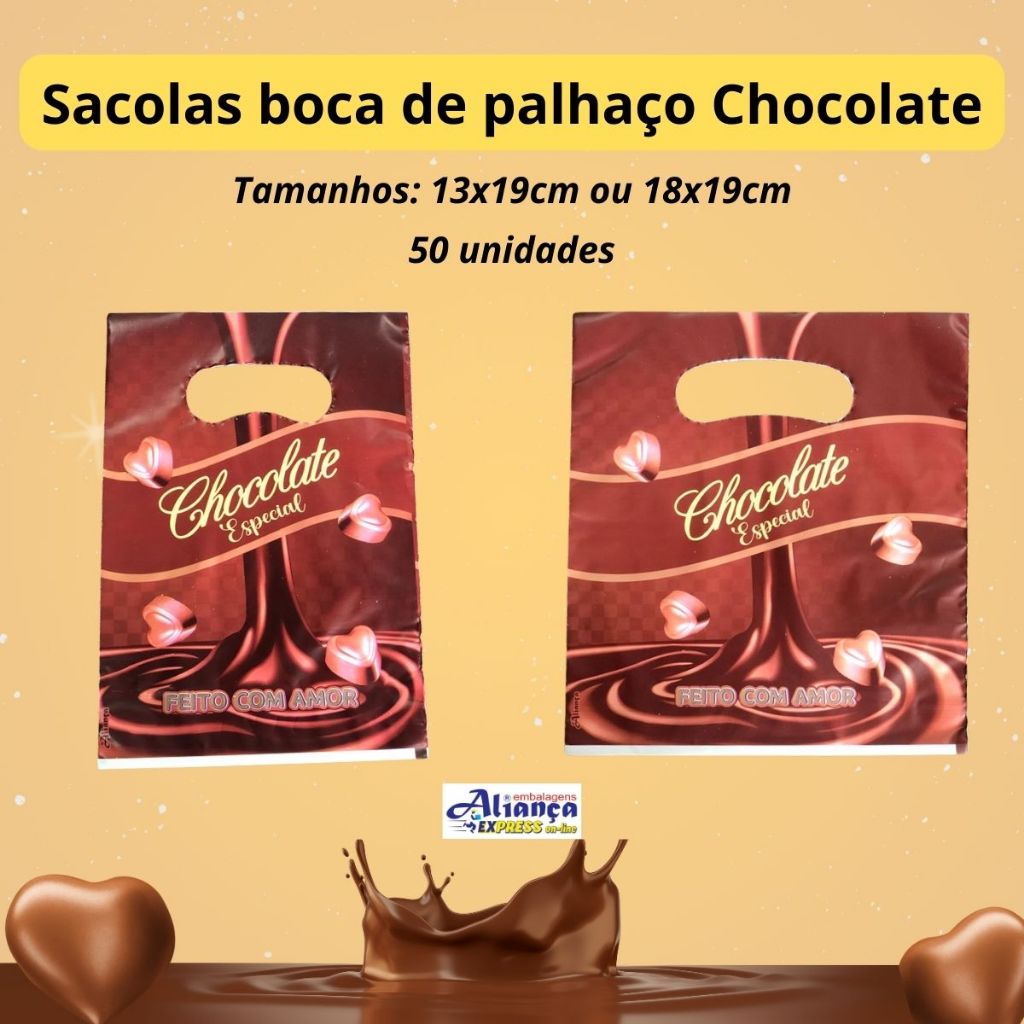 50 Mini Sacolas Boca de Palhaço 0,8 Chocolate Especial Tamanhos a Escolha