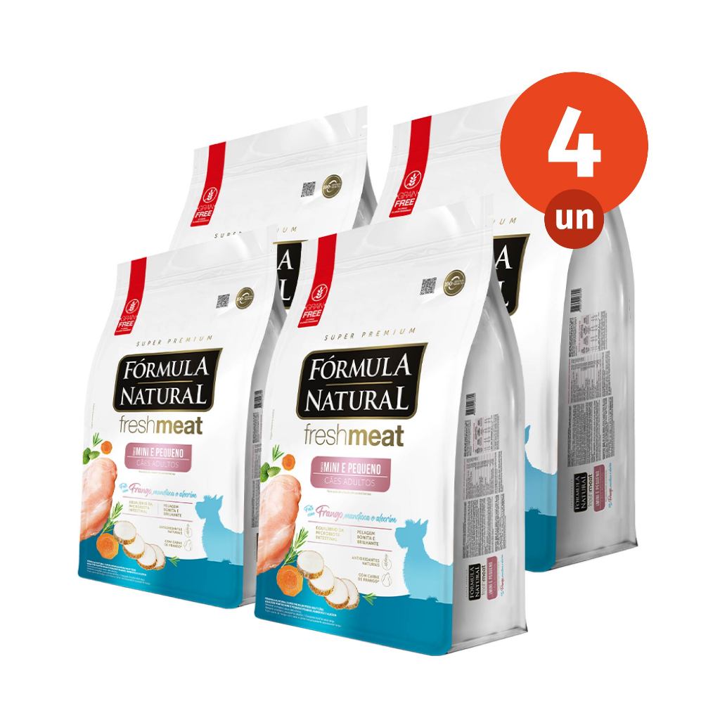 Kit 4 Ração Fórmula Natural Fresh Meat Cães Adultos Porte Mini e Pequeno 1kg Adi