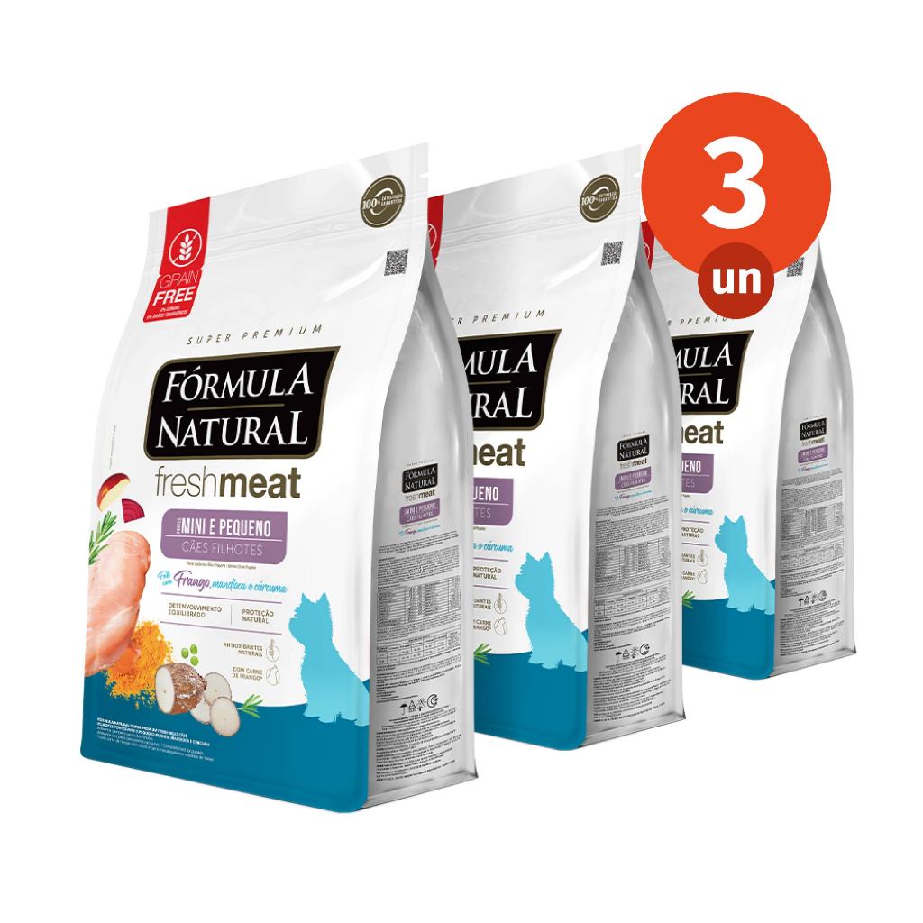 Kit 3 Ração Fórmula Natural Fresh Meat Cães Filhotes Porte Mini e Pequeno 2,5kg Adimax Total de 7,5kg