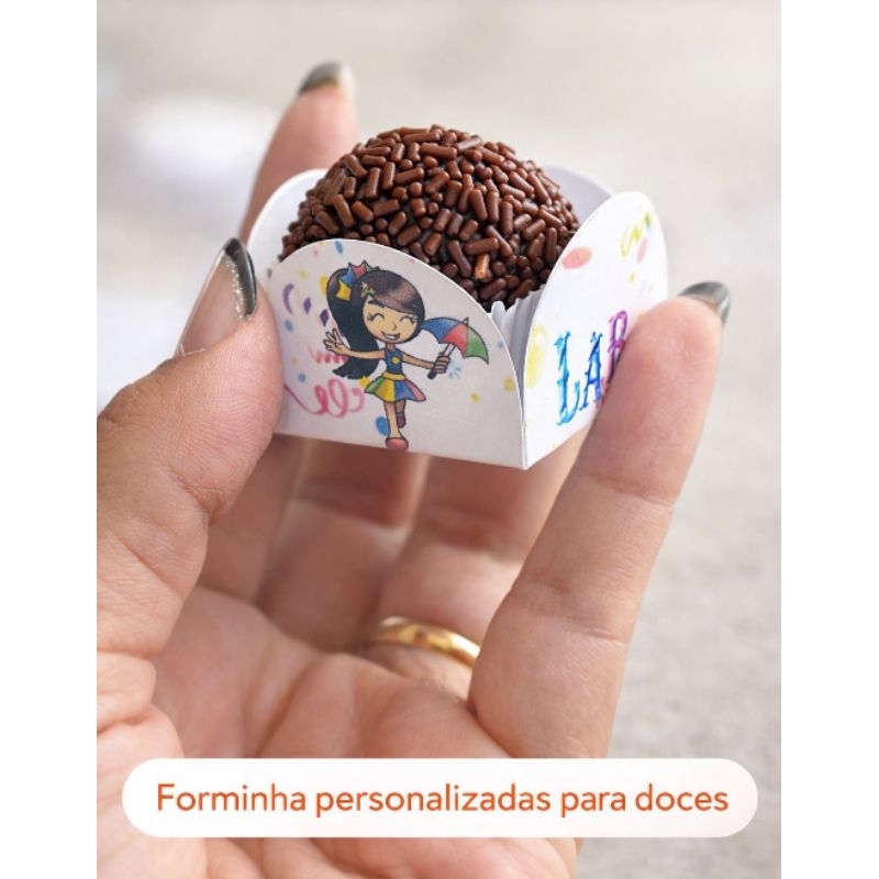 60 Forminha Personalizada para Brigadeiro, Lembrancinha de Festa Infantil, Nome Personalizado, Aniversário