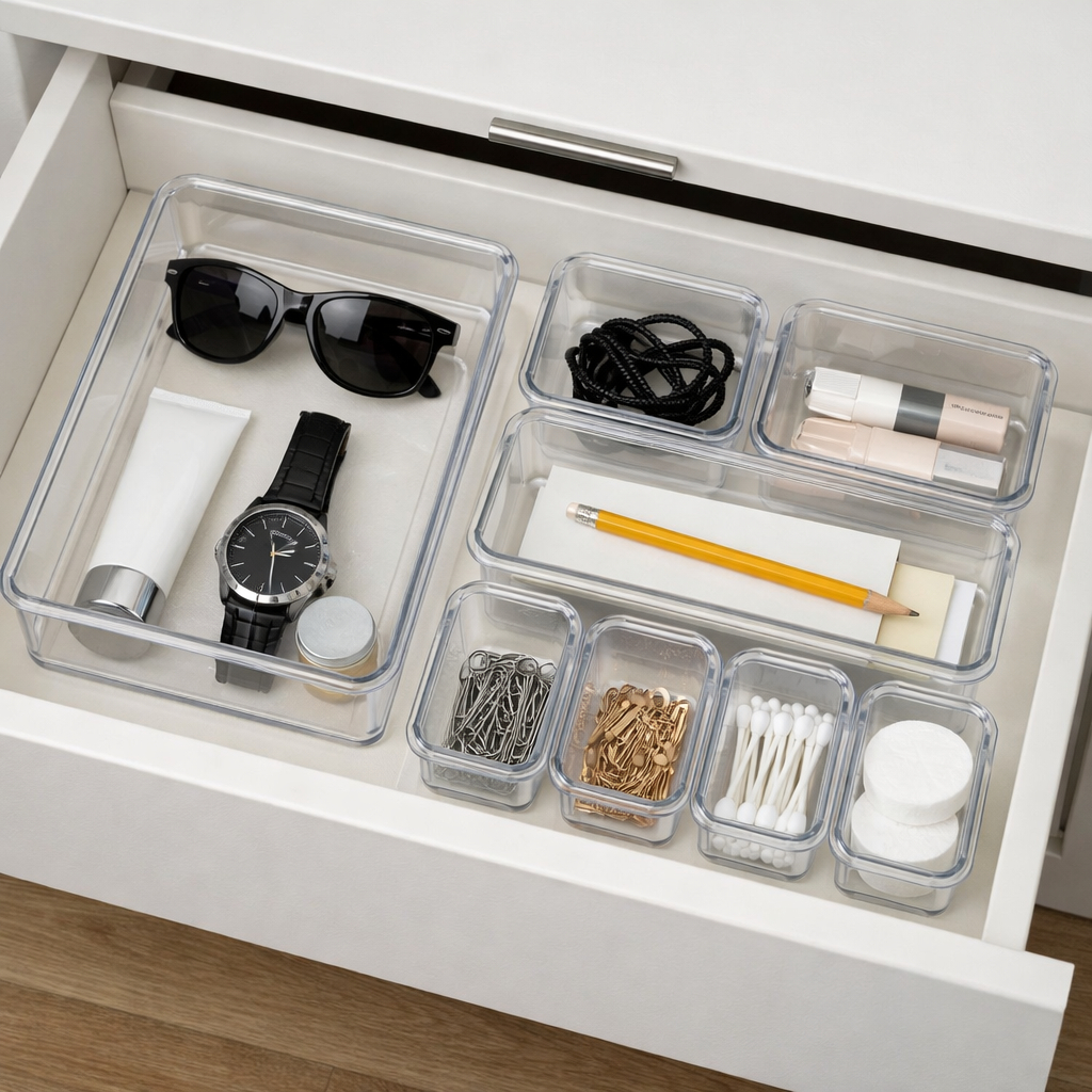 Kit 7 Organizadores Acrilico para Gaveta Transparente ENVIO IMEDIATO em Oferta na Shopee