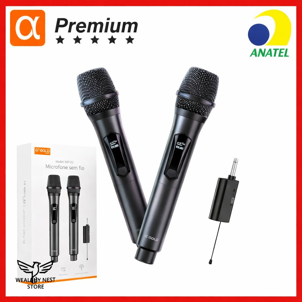 Kit Microfones Sem Fio VHF Com Receptor Para Karaokê, Palestra Profissional Recarregável