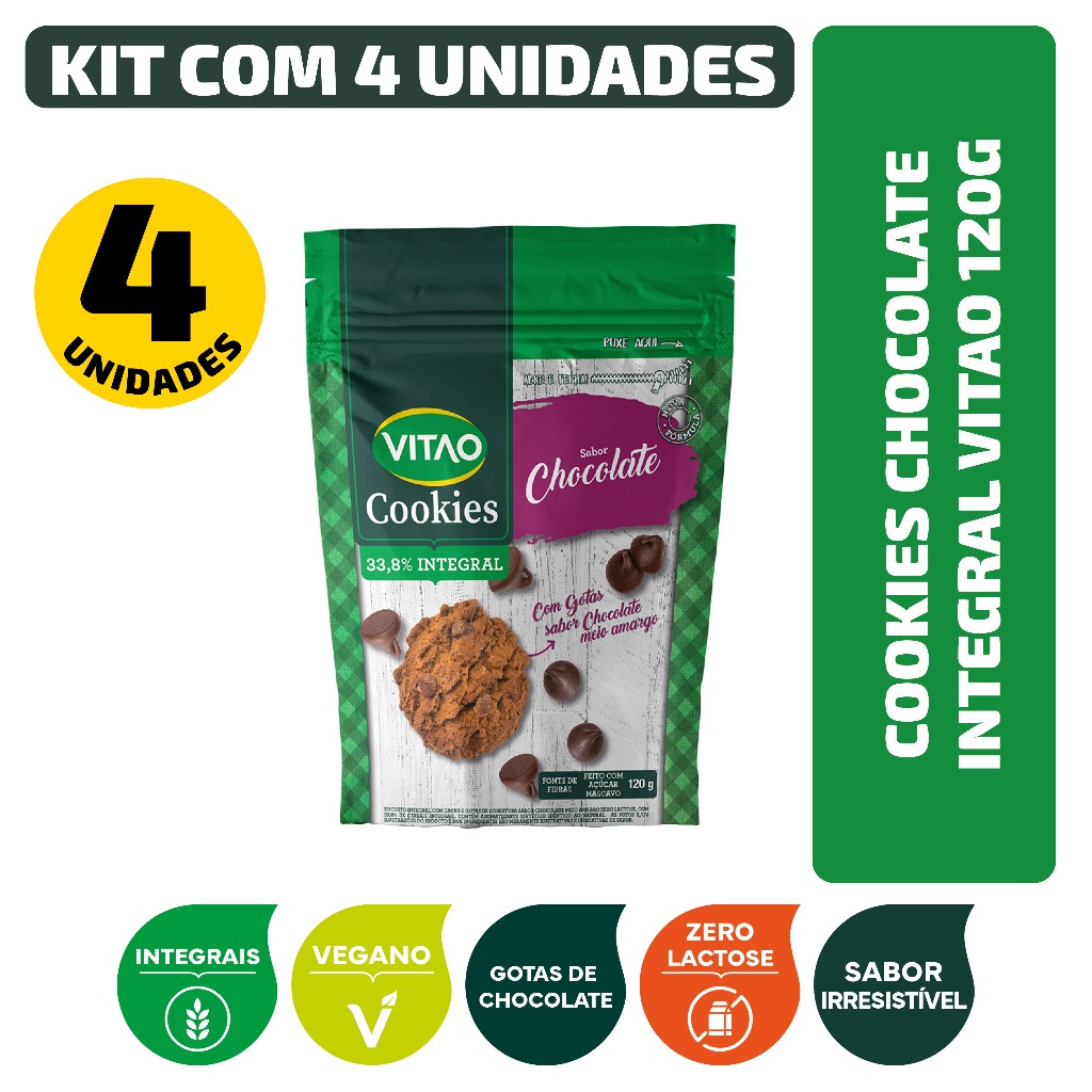 Kit Cookies Chocolate Integral Vitao 120G - 4 Unidades em Oferta na Shopee