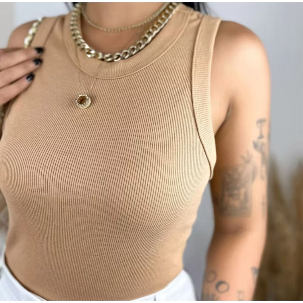 Blusa Regata Feminina Americana Ribana Canelada Moda Blogueira - Envio Imediato