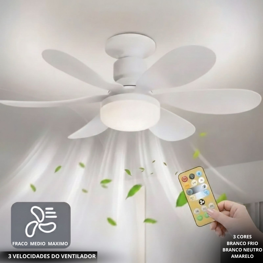 Ventilador de teto Com Luz 3 em 1 com Controle Remoto Bivolt LED 110V-220V Silencioso - ENVIO IMEDIATO