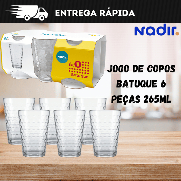 Jogo de Copos de vidro Batuque 265ml com 6 peças - Nadir