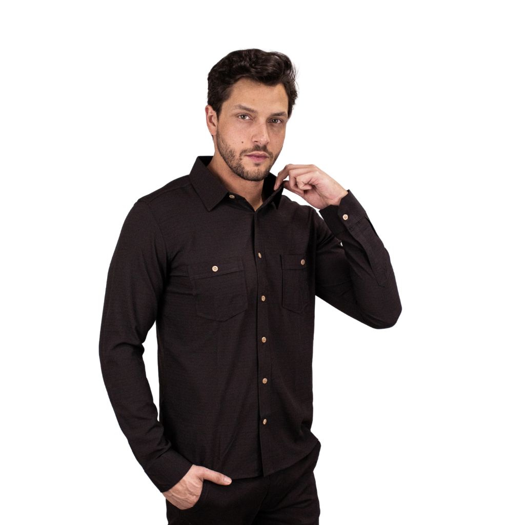 Camisa Estilo Linho Manga Longa Masculina Casual Premium Social Slim Moda Elegante Moderna Versatil Confortavel