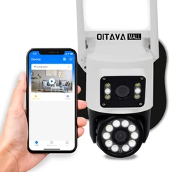 Câmera de Segurança IP Rotativa WiFi HD 1080p com Lente Dupla, Auto Tracking e Visão Noturna
