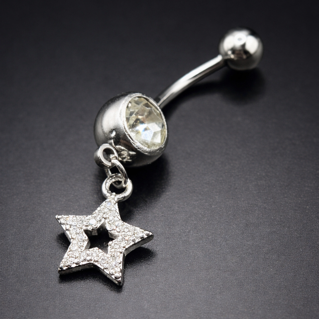 Piercing de Umbigo Prata com Estrela Vazada Cravejada em Zircônia em Oferta na Shopee