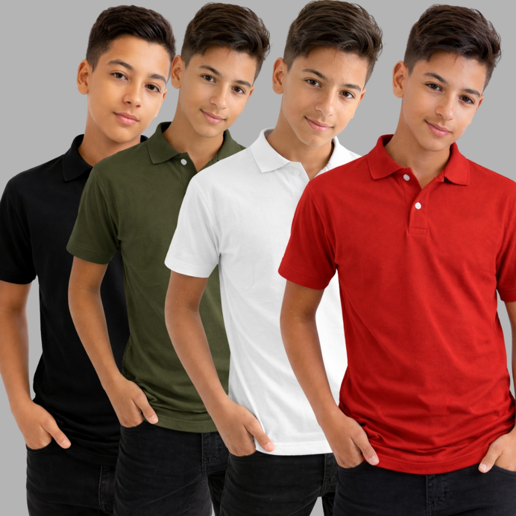 Kit 4 Camisa Infantil Juvenil Básica Gola Polo Manga Curta