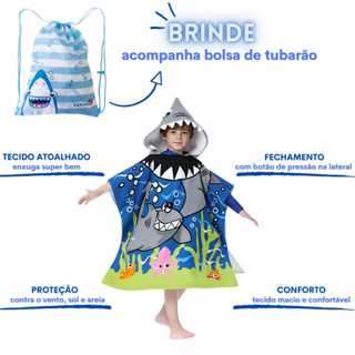 Roupão de banho atoalhado infantil saída de praia piscina para o verão com capuz em Oferta na Shopee