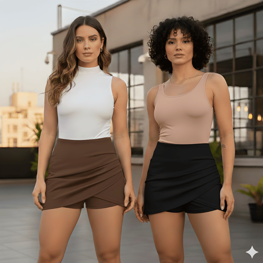 Kit 2 Short Saia Feminino Cintura Alta Lançamento em Oferta na Shopee