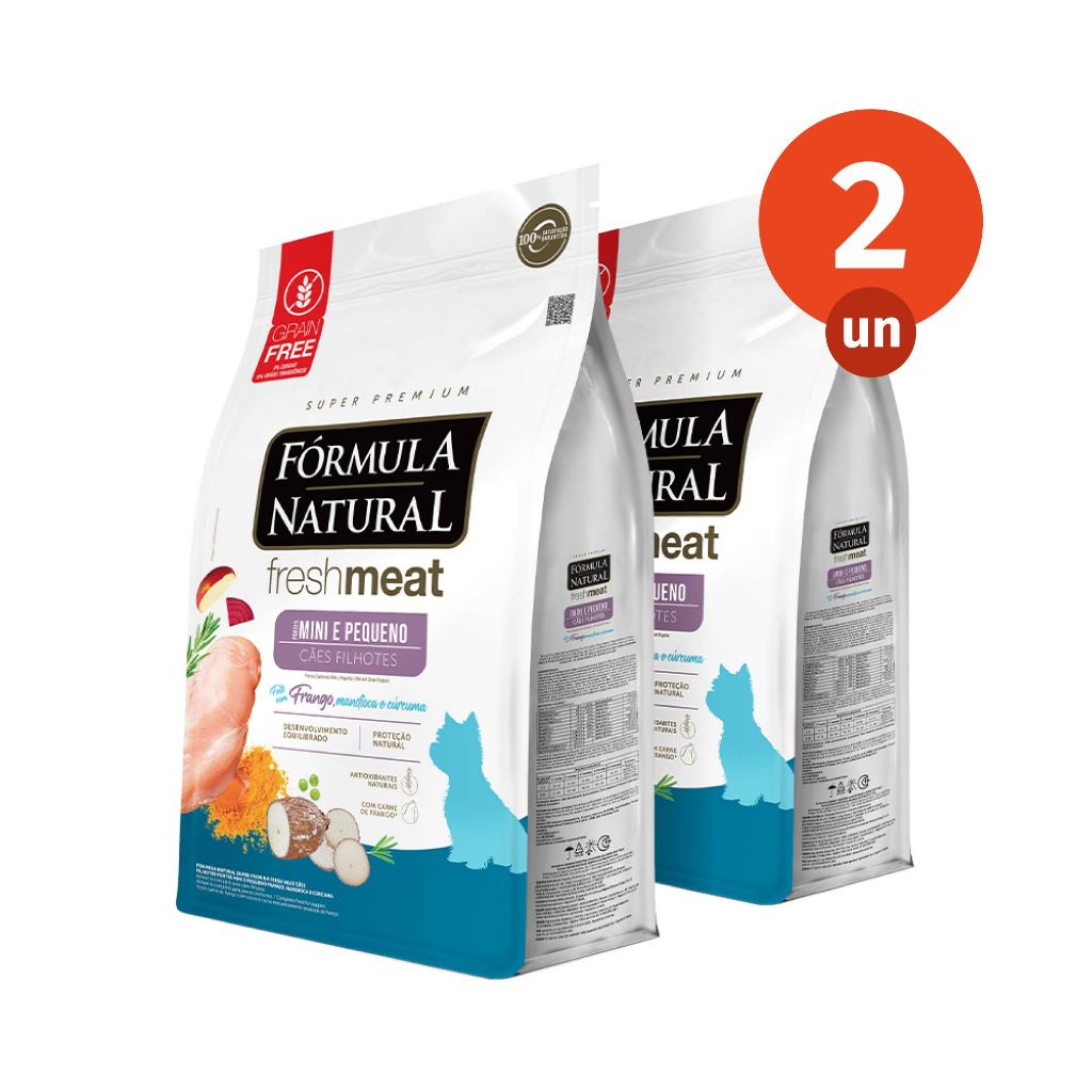 Kit 2 Ração Fórmula Natural Fresh Meat Cães Filhotes Porte Mini e Pequeno 1kg Ad