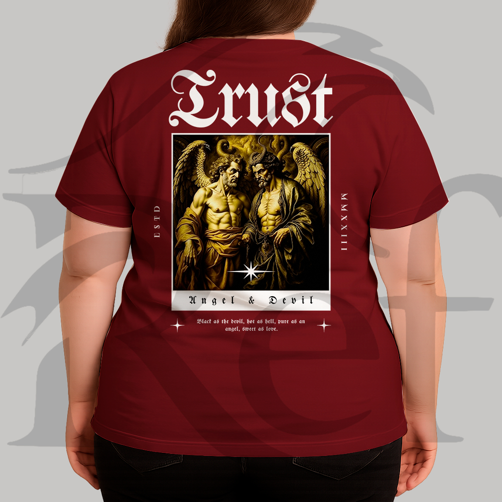 Camiseta Camisa Plus Size Feminina Streetwear Angel Anjo E Diabo Costa 005 Malha Algodão
