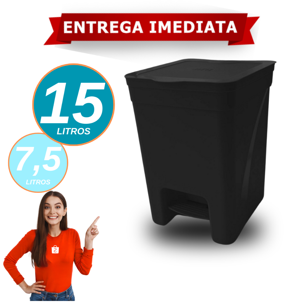Lixeira 15 Litros Resistente Com Pedal em Oferta na Shopee
