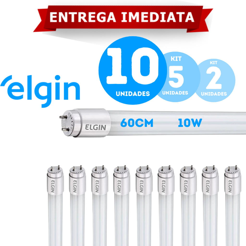 Lâmpada Led Tubular 60cm 10w T8 Branco Original Elgin 0,60m