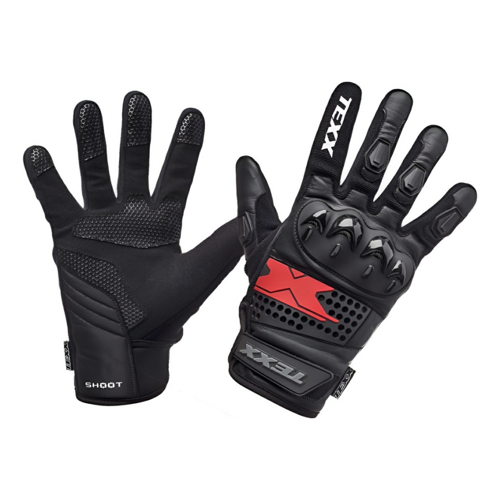 Luva De Couro Texx Old Shoot Cano Curto Preto Vermelho