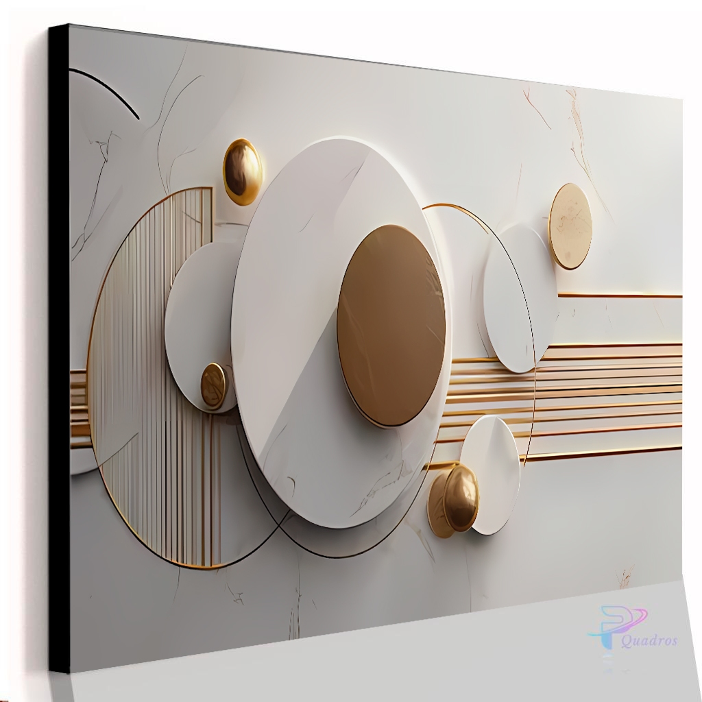 Quadro Decorativo Abstrato Circular Branco e Marrom Mármore Casa Sala Quarto Parede Decoração
