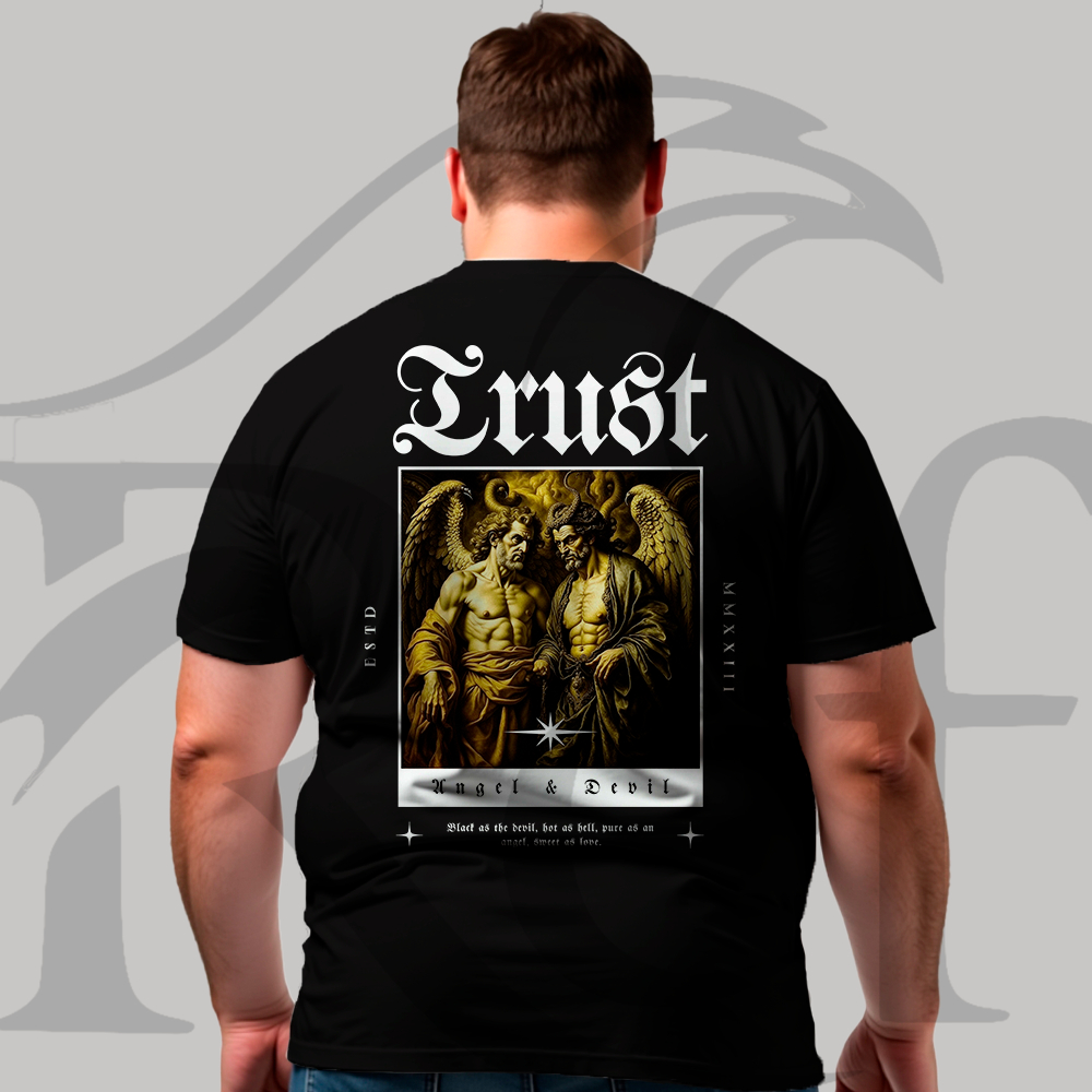 Camiseta Camisa Plus Size Masculina Streetwear Angel Anjo E Diabo Costa 005 Malha Algodão
