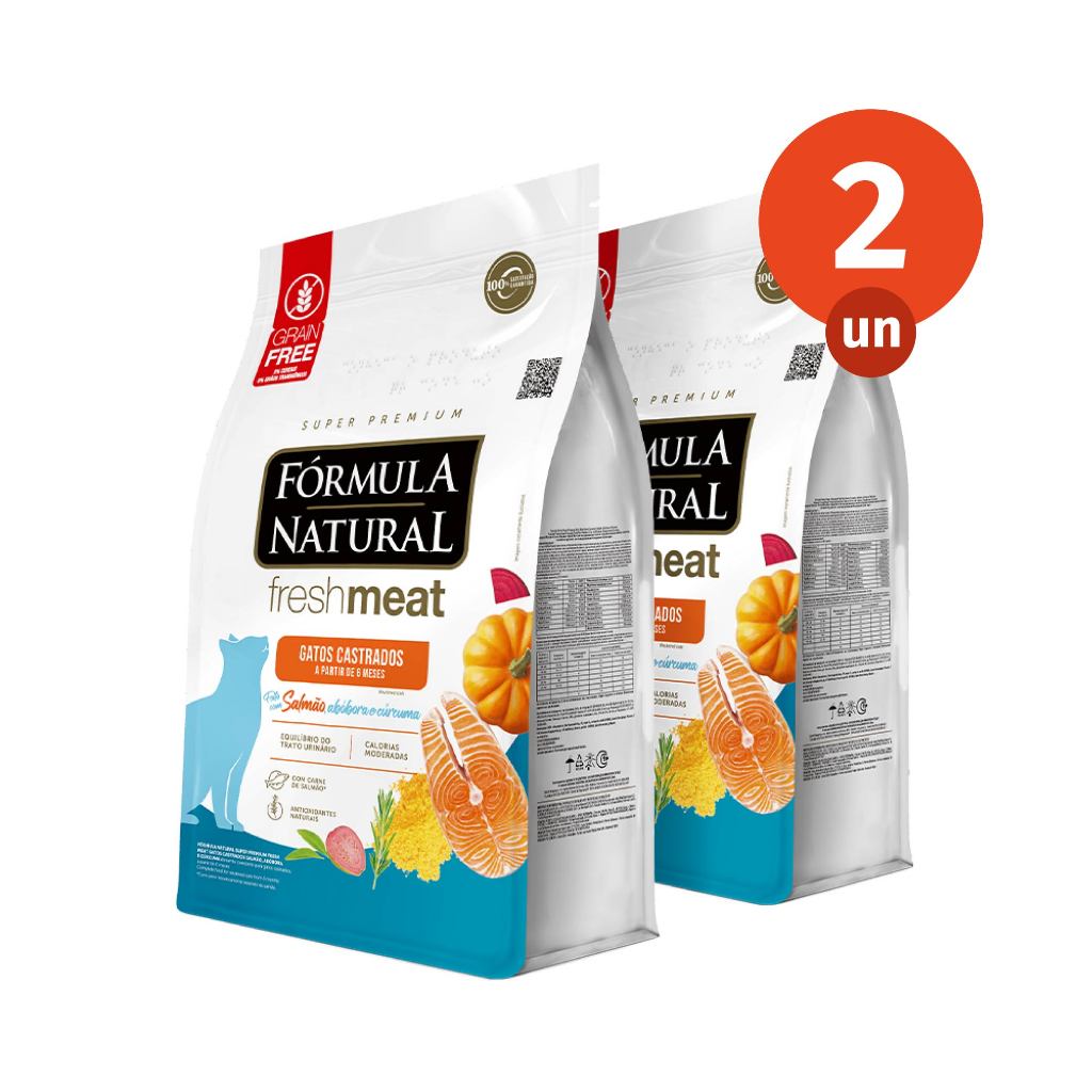 Kit 2 Ração Fórmula Natural Fresh Meat Gatos Castrados Sabor Salmão 1kg Adimax T