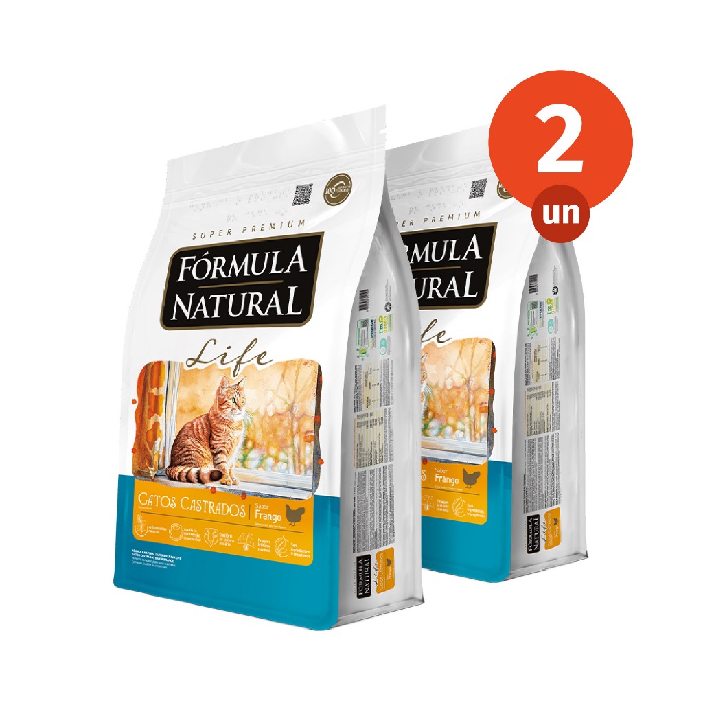 Kit 2 Ração Fórmula Natural Life Gatos Castrados Sabor Frango 1kg Adimax Total de 2kg em Oferta na Shopee