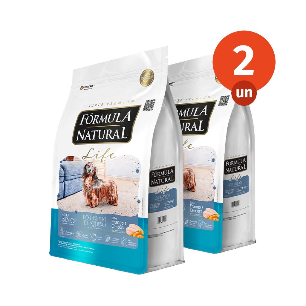 Kit 2 Ração Fórmula Natural Life Cães Sênior Mini e Pequeno 1kg Adimax Total de 2kg