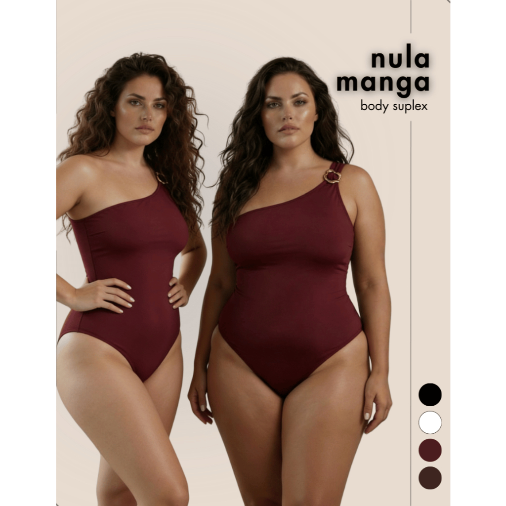 Body Feminino Mula Manca 01 Ombro Só P ao G2 Plus Size Forro Duplo Suplex Premium
