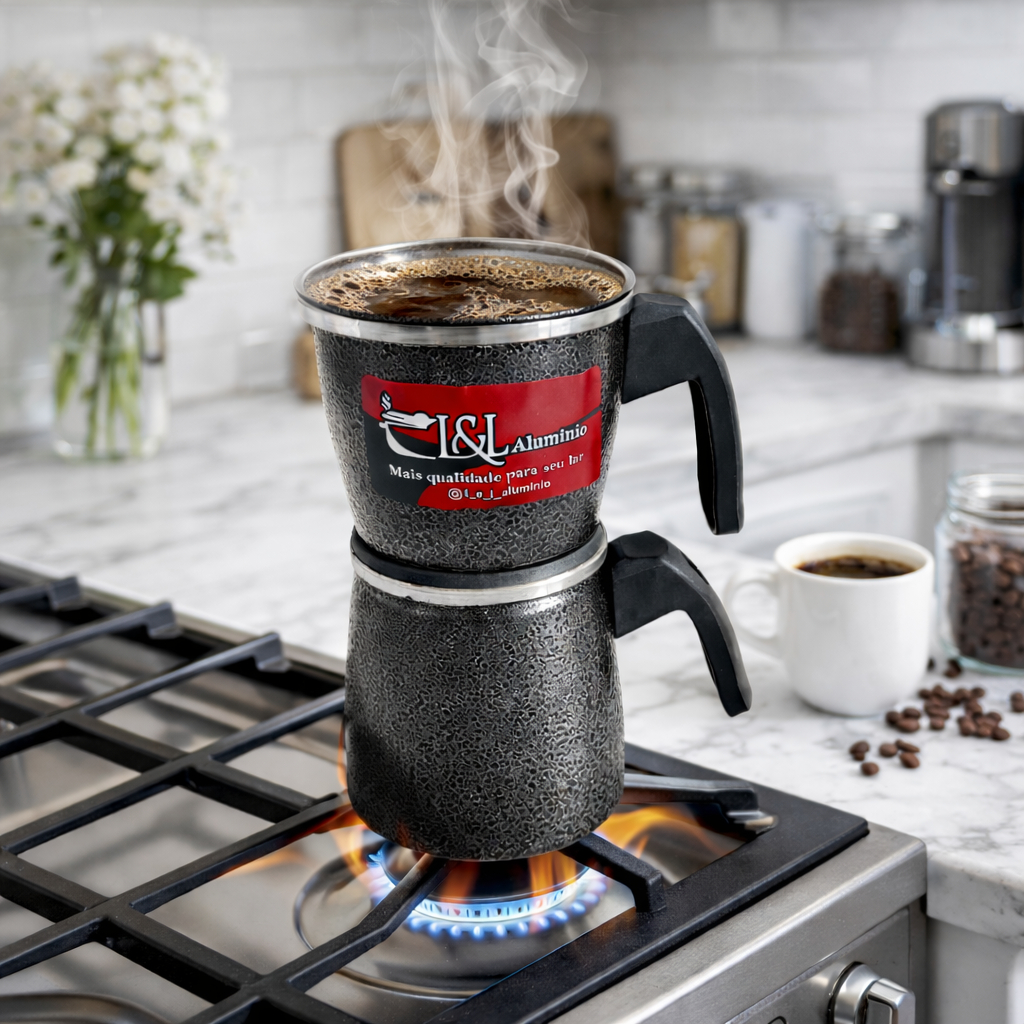 Cafeteira Italiana 500ml Aluminio Preta Craqueada Economica com Filtro Café Moka