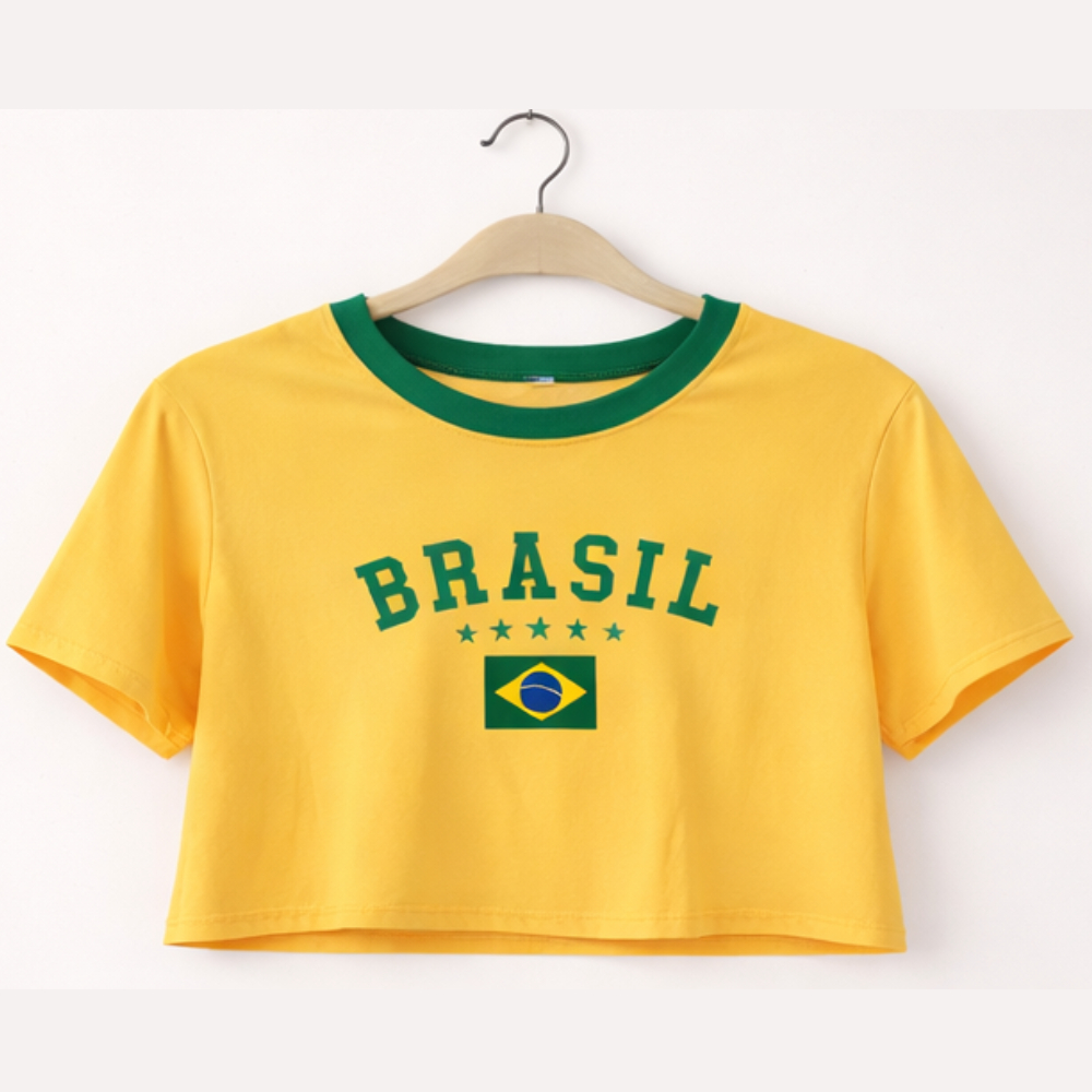 Cropped Top Blusinha Brasil Tendencia Copa do Mundo 2026