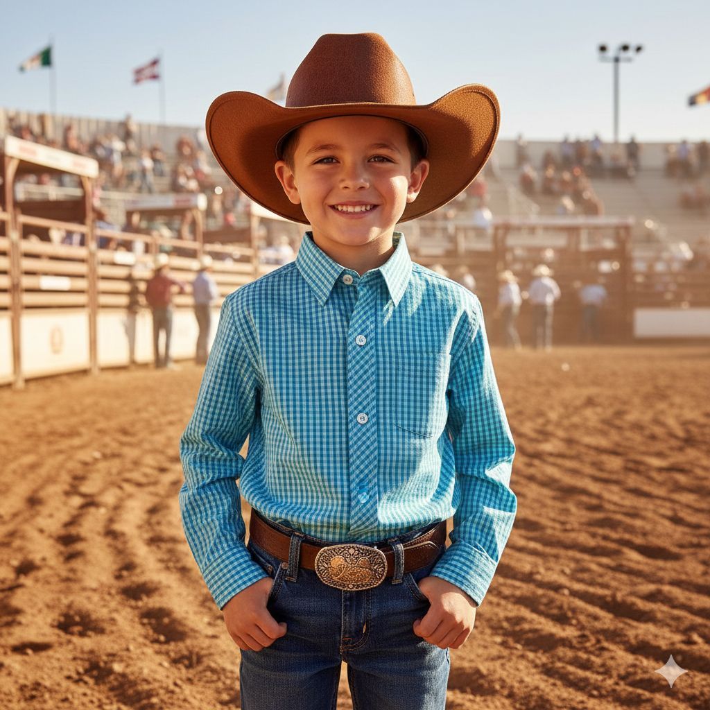 Camiseta Camisa Infantil Cowboy Social Masculina Manga Longa Xadrez Botão Peão Country Quadrilha