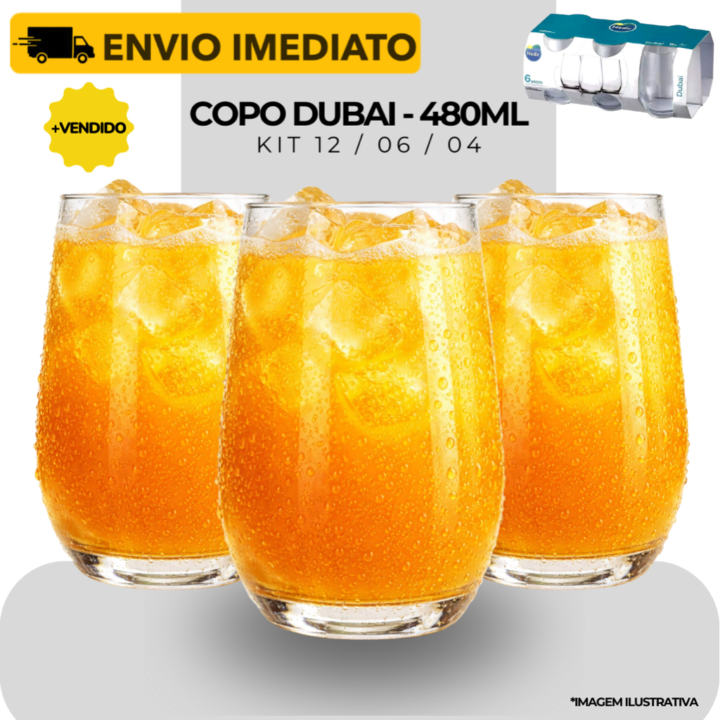 Jogo 12/6/4 Copos Long Drink Vidro Transparente 480ml Dubai Luxo - Nadir em Oferta na Shopee