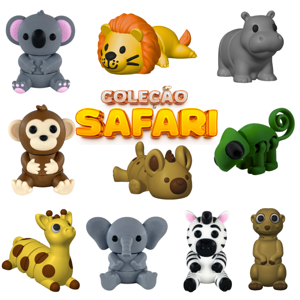 Kit Mini Animais  Flexíveis Bixinhos Articulados Fidget Safari gles Madagascar África Wi