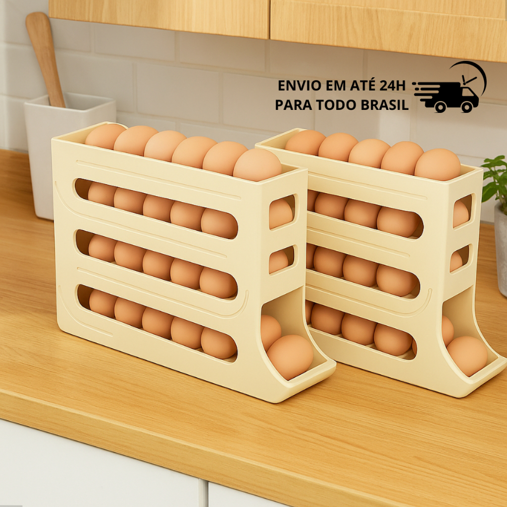 Porta Ovos Deslizante Suporte 4 Andares Organizador ate 30 Ovos Para Geladeira Plástico Durável