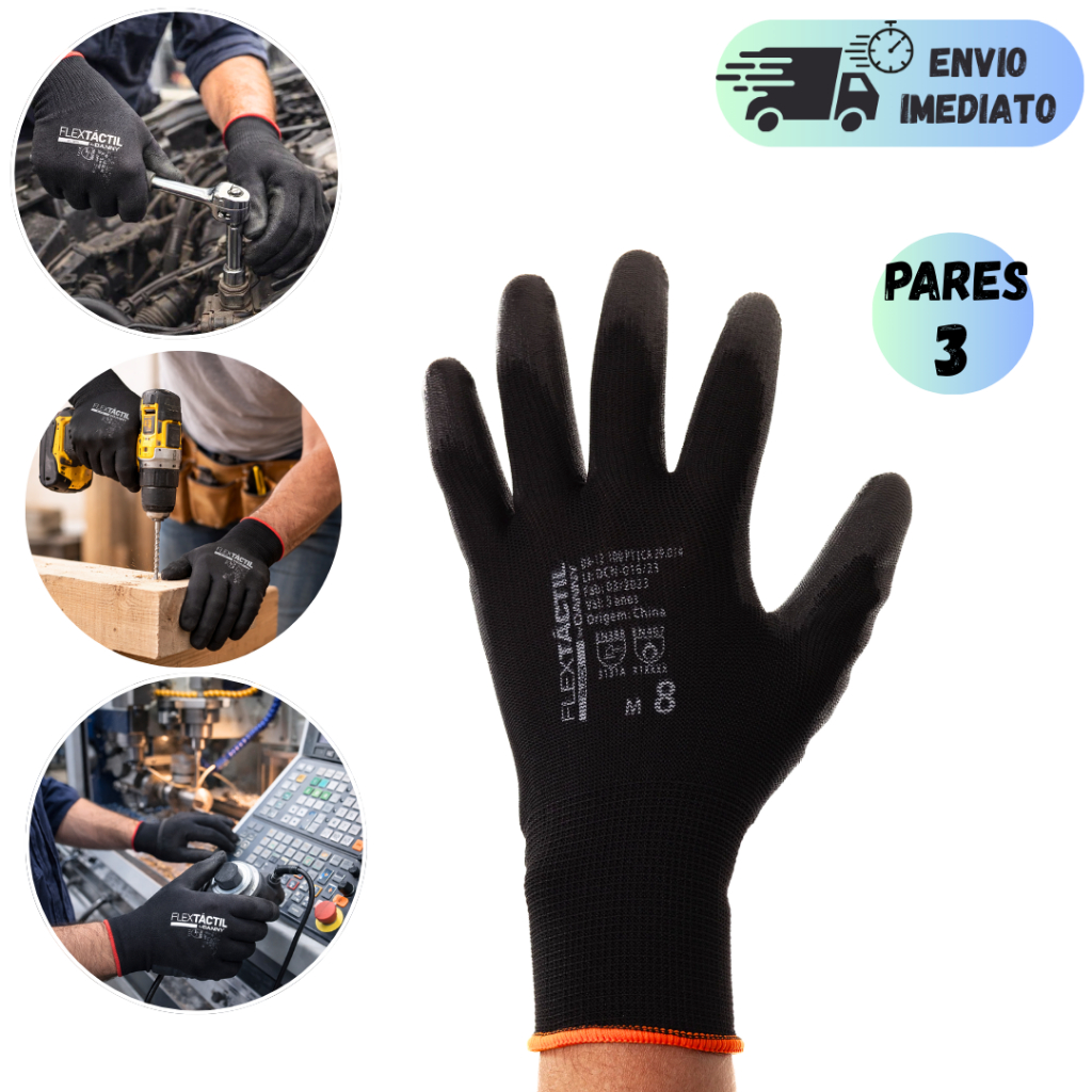 KIT 3 ou 1 PAR LUVAS DE PROTEÇÃO PRETA ANTIDERRAPANTE MULTITATO EPI SEGURANÇA TRABALHO MECÂNICO ANTIESTATICA em Oferta na Shopee