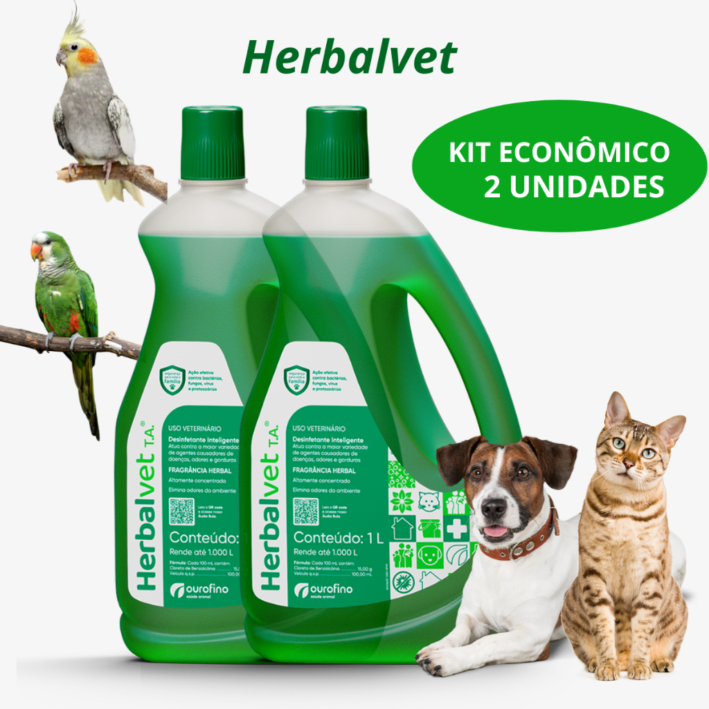 KIT 2 Desinfetantes Herbalvet TA 1 Lt Cloreto de Benzalcônio Bactericida Fungicida Viricida