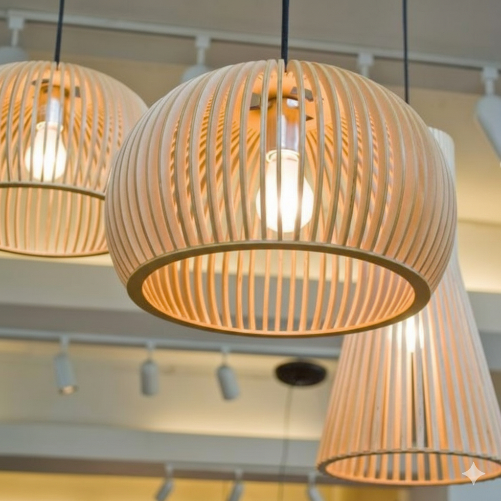Lustre Luminária Teto Grande Pendente Bola de Madeira Decoração Sala de Jantar Cozinha Quarto