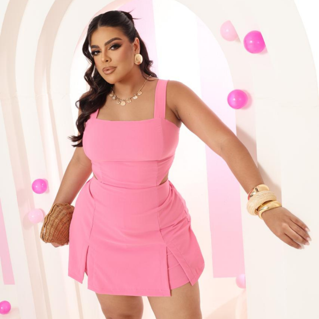Vestido Short Saia Plus Size Crepe Larissa Elegante com Amarração nas Costas 46 48