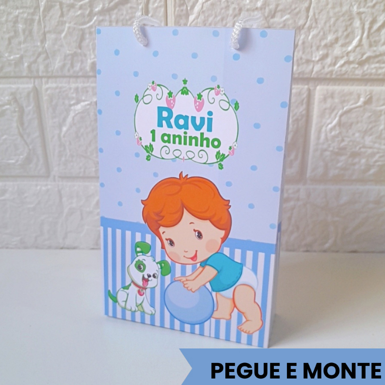 Sacolinha Personalizada  Pegue e Monte festa infantil azul  Sacola Surpresa Lembrancinha Festa Infantil