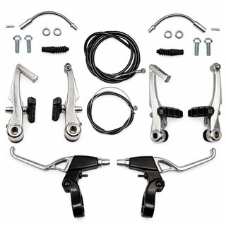 Kit Jogo De Freio Bicicleta V-break Alumínio Com Manete + Cabos Par Completo Tipo Logan Bike Mtb