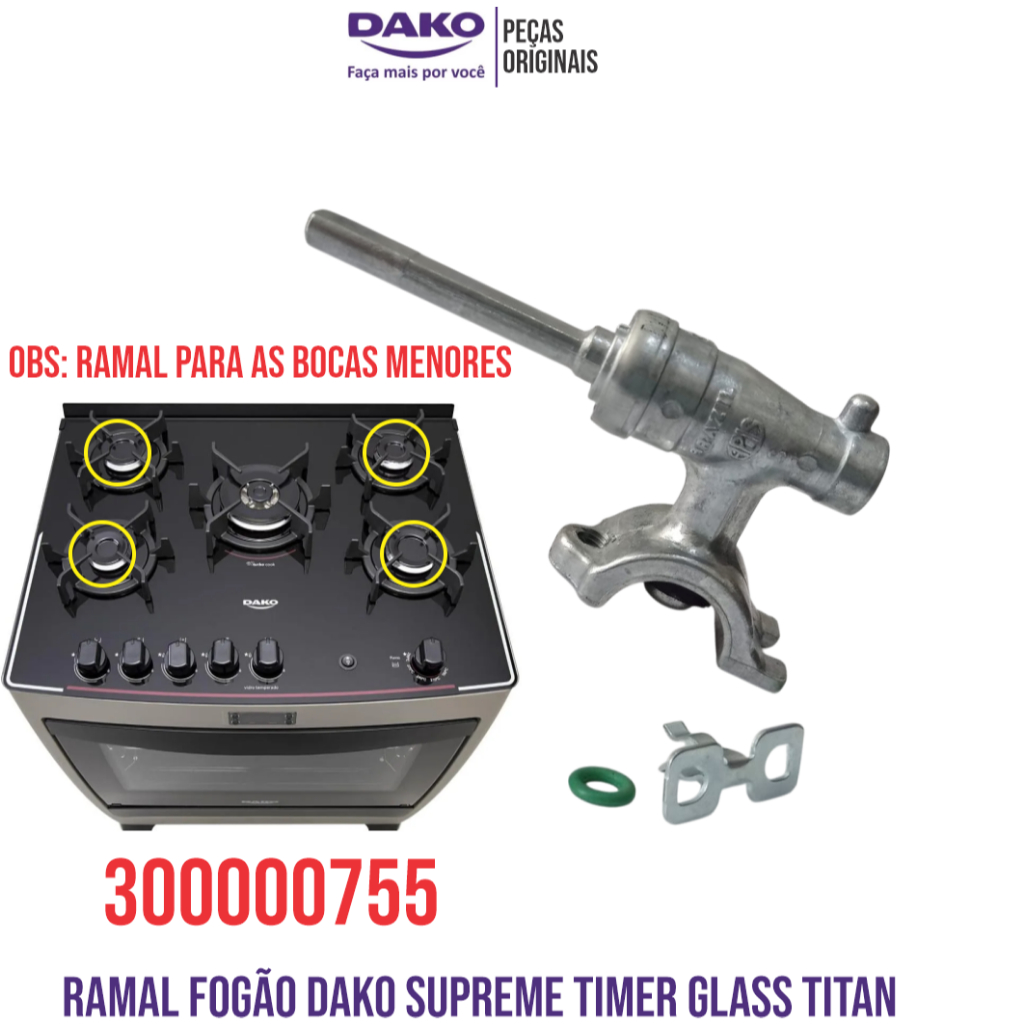 RAMAL REGISTRO FOGÃO DAKO SUPREME TIMER GLASS TITAN 100% ORIGINAL