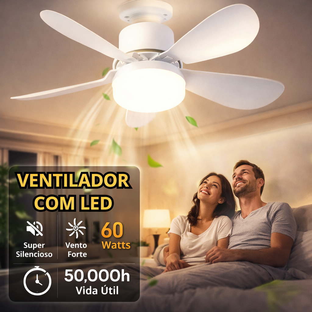 Ventilador de Teto com Luminária LED e Controle Remoto – Silencioso e Fácil de Instalar - 52 cm